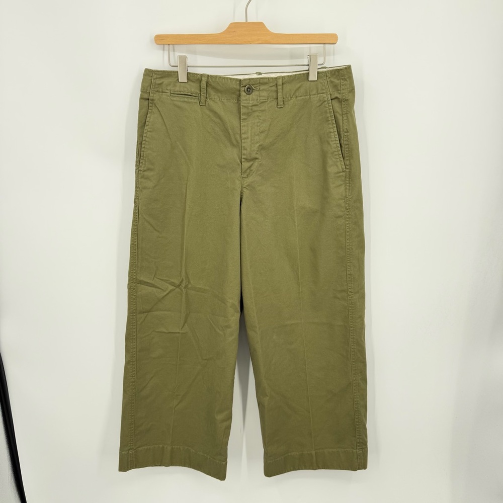 Polo Ralph Lauren zip-fly cropped cotton wide-leg chino olive green sz 10